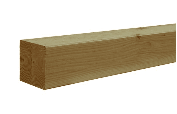 Douglas paal, 14 x 14 cm, duplo verlijmd, geschaafd, groen geïmpregneerd